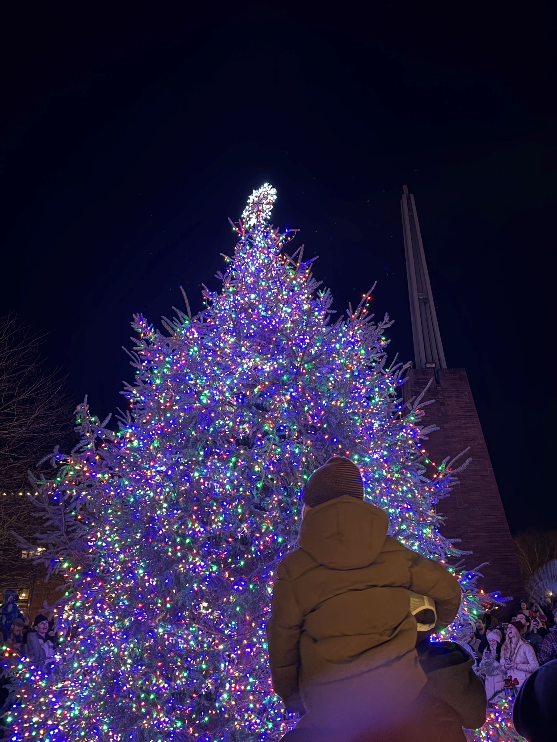 Christmas tree lighting in Reflection Plaza in Washougal Washington.